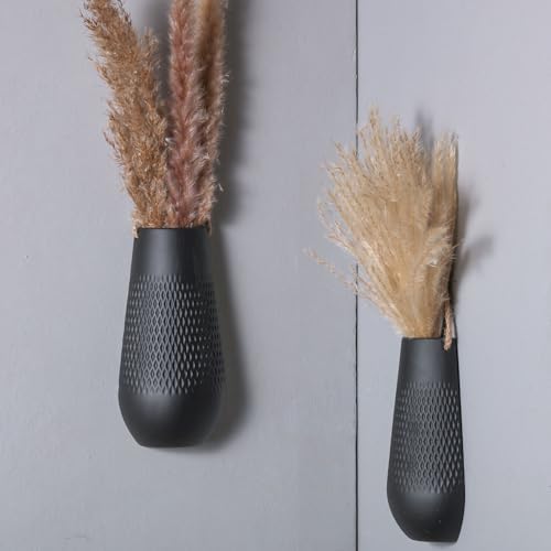 Ceramic Wall Planters & Vases,Boho Wall Decor for Living Room Bedroom,Minimalist Indoor Ceramic Hanging Flower Vase,Modern Farmhouse Art Decorations(Black,2 Pack) - Image 3