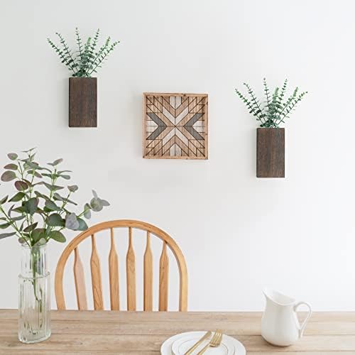 Dahey 2 Pack Wood Wall Planter Vase with Artificial Eucalyptus Farmhouse Wall Hanging Decor Pocket Planter for Indoor Fake Plants Greenery, Living Room Bedroom Kitchen Home Office Decoration - Image 4